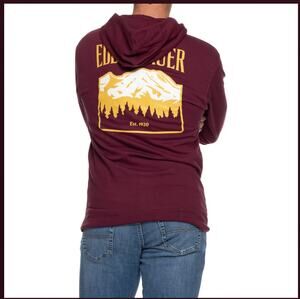 Eddie Bauer Men's Graphic Hoodie Maroon Forest Mountains cotton blend size L